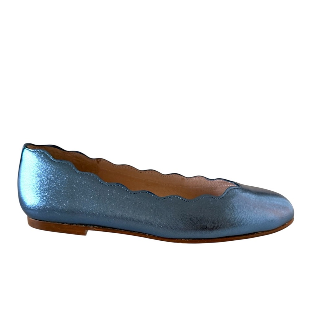 French Sole FS/NY Jigsaw Metallic Blue Leather Scalloped Ballet Flats - Picture 7 of 11
